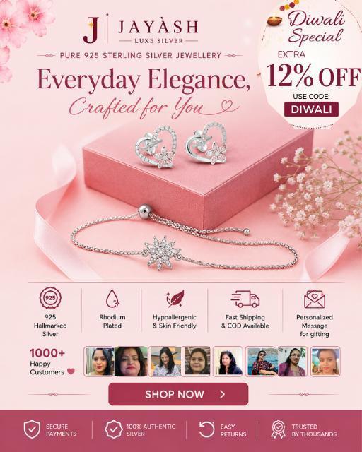 Everyday Elegance — 925 sterling silver jewellery, extra 12% off with code DIWALI