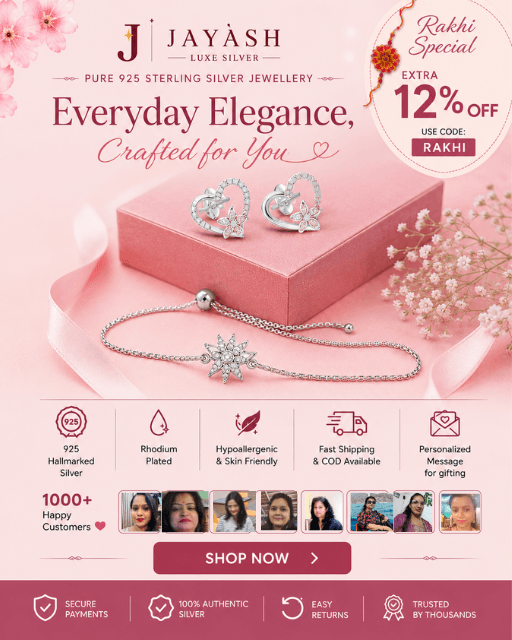 Everyday Elegance — 925 sterling silver jewellery, extra 12% off with code RAKHI
