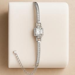 925 Sterling Silver Square-cut Statement Bracelet thumbnail 1