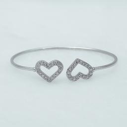 Dainty Silver Heart Open Bangle Bracelet thumbnail 2