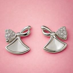 Elegant Angel Bow Silver Earrings With Pearl Inlay thumbnail 3