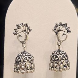 Antique Oxidised Silver Peacock Jhumka Earrings thumbnail 2