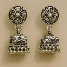 Oxidised Silver Square Dome Jhumka Earrings thumbnail 1