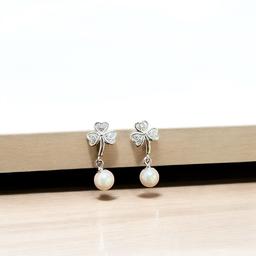 Elegant Clover Pearl Drop Earrings In Sterling Silver thumbnail 3