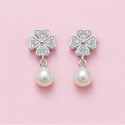 Elegant 925 Silver Clover Pearl Drop Earrings thumbnail 1