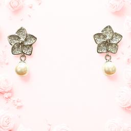 Shimmering 925 Silver Floral Earrings With Pearl Drop thumbnail 2