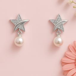 925 Silver Star Pearl Drop Earrings thumbnail 1