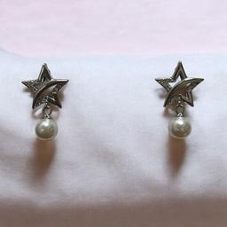 925 Silver Star Pearl Drop Earrings thumbnail 2