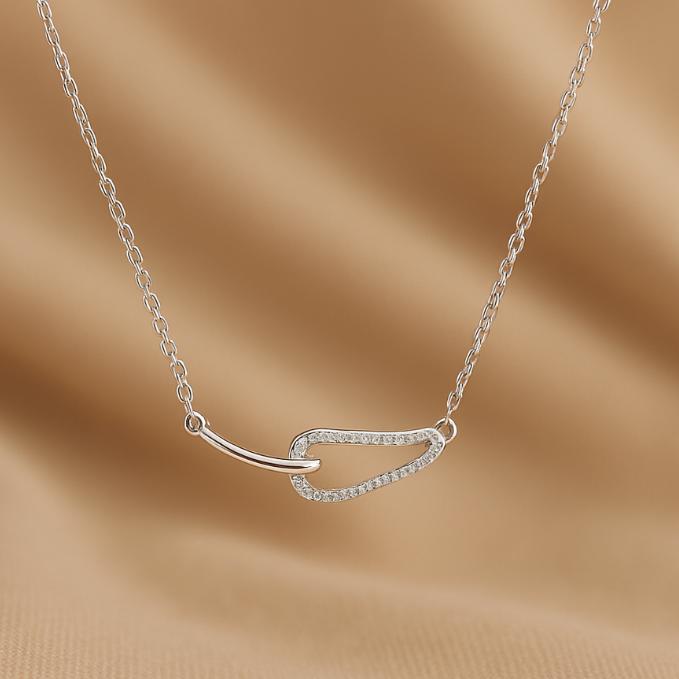 925 Sterling Silver Hook Loop Necklace With Cz Accents — 925 silver, image 1