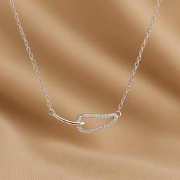 925 Sterling Silver Hook Loop Necklace With Cz Accents thumbnail 1