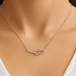 925 Sterling Silver Hook Loop Necklace With Cz Accents thumbnail 2