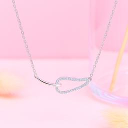 925 Sterling Silver Hook Loop Necklace With Cz Accents thumbnail 4