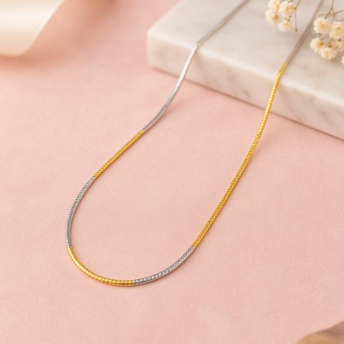 Elegant 925 Silver Dual-tone Chain – Alternating Gold & Silver Finish — 925 silver, image 1