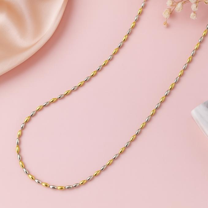 925 Silver Dual-tone Beaded Chain – Unisex — 925 silver, image 1