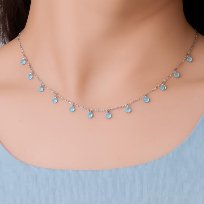 925 Sterling Silver Chain With Blue Crystal Drops – Delicate Sparkle Necklace — 925 silver, image 1