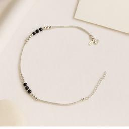 Elegant 925 Silver Anklet With Black Beads (pair) thumbnail 2