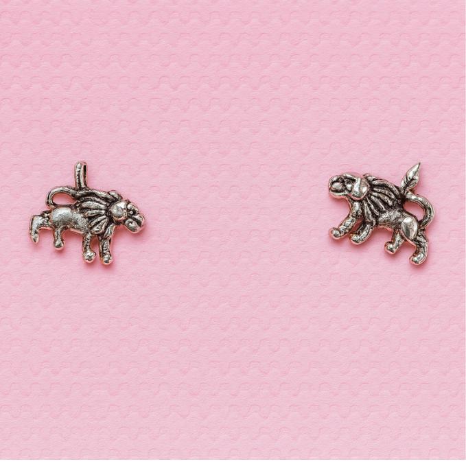 925 Pure Silver Oxidised Unisex Lion Earrings — 925 silver, image 1