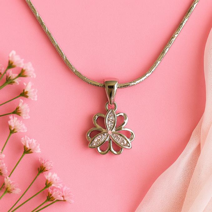 Elegant 925 Silver Floral Pendant Necklace — 925 silver, image 1
