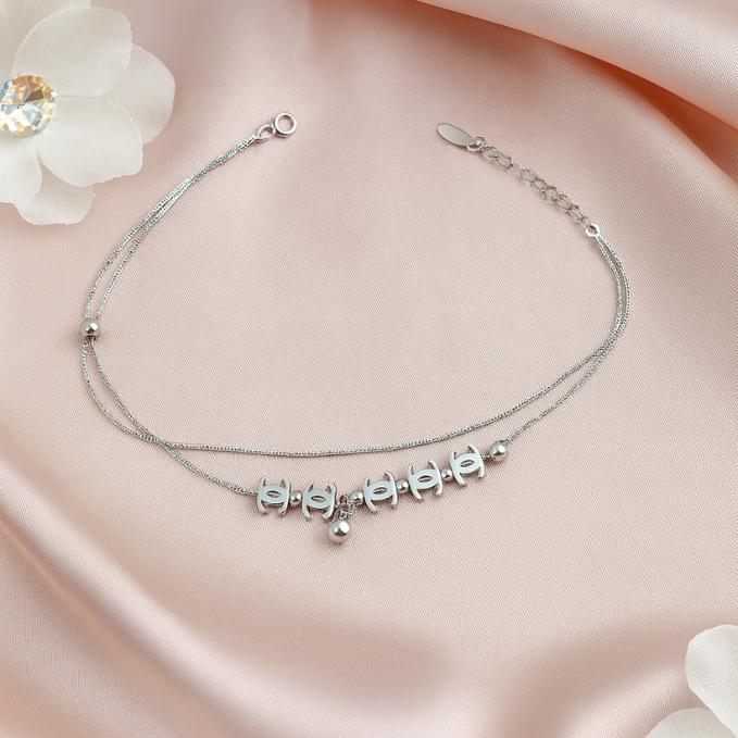Elegant 925 Silver Designer Anklet With Dual Chain & Bold Motifs — 925 silver, image 1