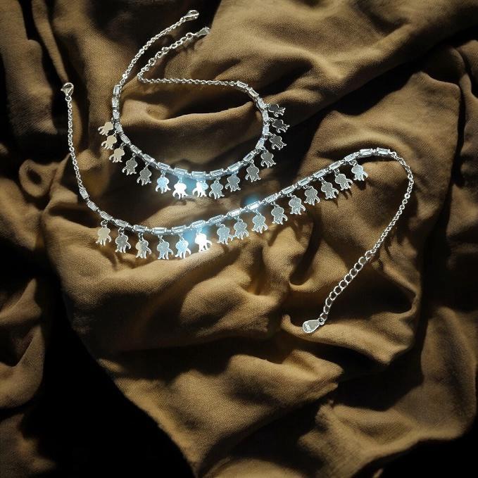 ✨ 925 Silver Anklet With Glass-like Shine & Cute Dangling Charms — 925 silver, image 1