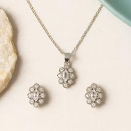 Elegant Silver Necklace And Earring Set With Sparkling Floral Design thumbnail 3