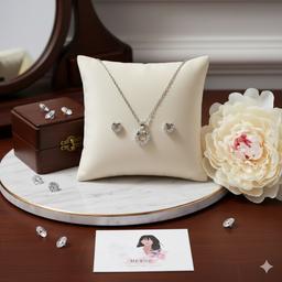 Dainty Silver Bow Circle Necklace And Earring Set thumbnail 3