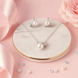 Elegant Pearl And Silver Necklace & Earring Set thumbnail 1