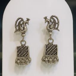 Oxidised Silver Peacock Motif Tribal Earrings thumbnail 2