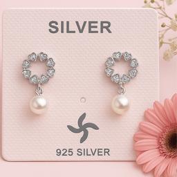 Elegant 925 Silver Heart Cz Pearl Drop Earrings thumbnail 2