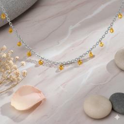 925 Sterling Silver Chain With Citrine Crystal Drops thumbnail 1