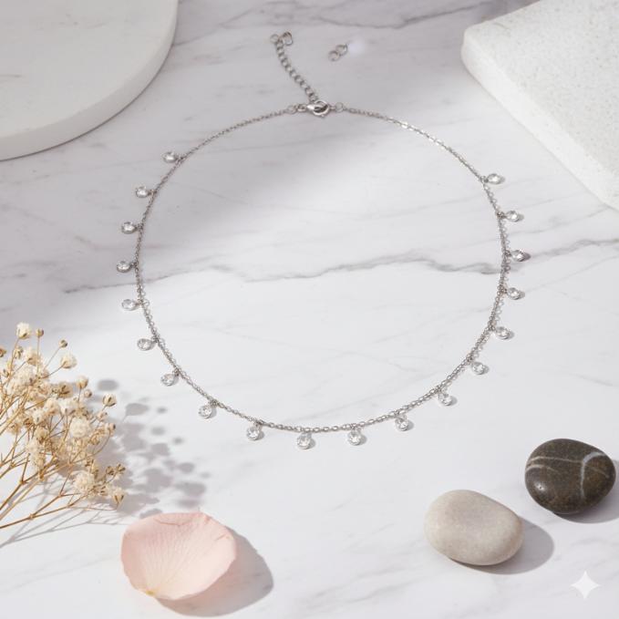 925 Sterling Silver Crystal Drop Choker – Delicate Sparkle Elegance — 925 silver, image 1