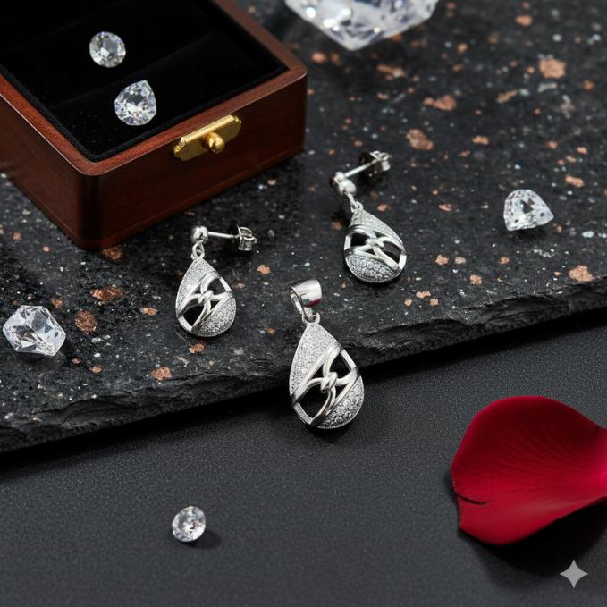 925 Teardrop Sparkle 925 Silver Pendant Set (without Chain) — 925 silver, image 1