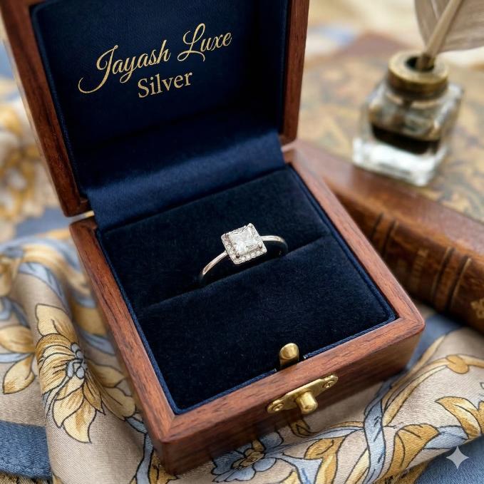 Square-cut 925 Silver Solitaire Ring (size :17) — 925 silver, image 1