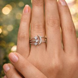 🌙 Celestial Moon Crystal Silver Ring Size 11 thumbnail 2