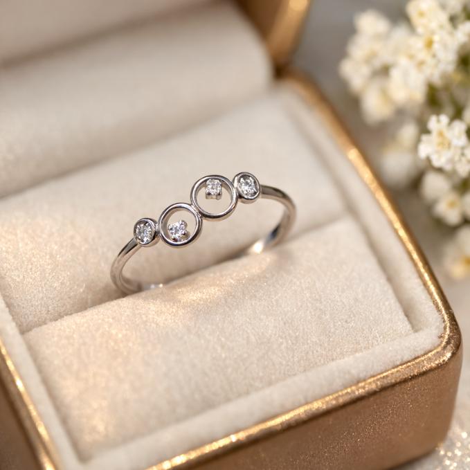 ✨ Minimal Crystal Circle Silver Ring Size : 8 — 925 silver, image 1
