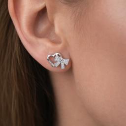 Minimal Heart Bow Diamond Accent Stud Earrings thumbnail 1