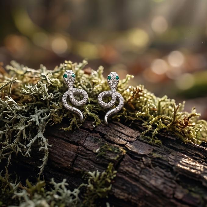 925 Silver Snake Stud Earrings — 925 silver, image 1