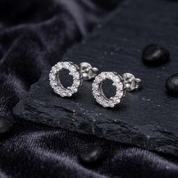 Tiny Silver Circle Earrings | Minimalist 925 Silver Jewelry thumbnail 1