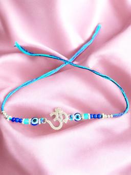 925 Sterling Silver Om Rakhi With Blue & Turquoise Beads thumbnail 5