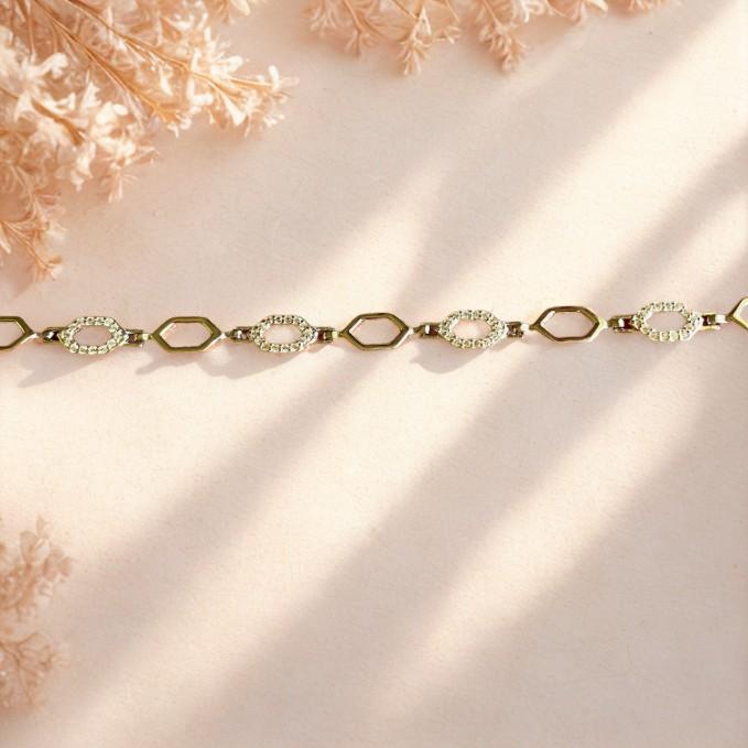 Elegant Hexagon & Oval Link Bracelet In 925 Sterling Silver — 925 silver, image 1