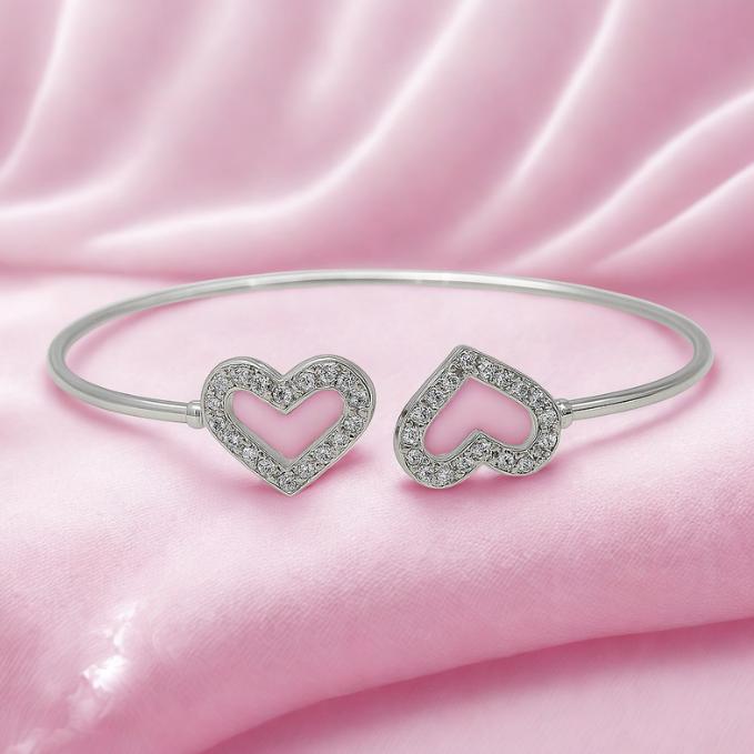 Dainty Silver Heart Open Bangle Bracelet — 925 silver, image 1