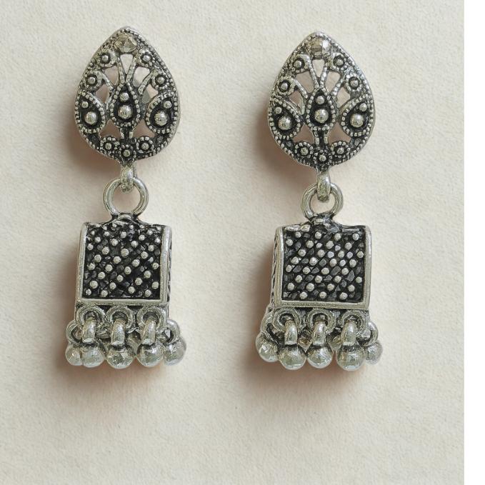 Teardrop Motif Oxidised Silver Tribal Earrings — 925 silver, image 1