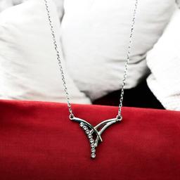 Elegant Sterling Silver V-shaped Necklace With Crystals thumbnail 2