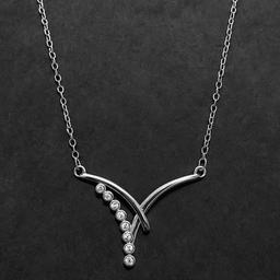 Elegant Sterling Silver V-shaped Necklace With Crystals thumbnail 5