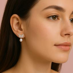 925 Silver Butterfly Pearl Stud Earrings thumbnail 2