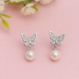 Elegant Butterfly Pearl Drop Earrings – 925 Silver thumbnail 1