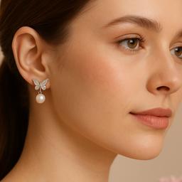 Elegant Butterfly Pearl Drop Earrings – 925 Silver thumbnail 2