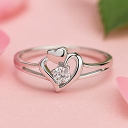 925 Silver Heart Embrace Ring With Sparkling Solitaire thumbnail 1