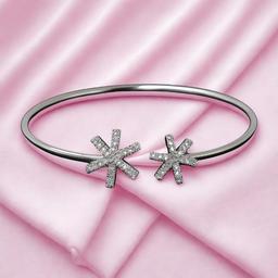 Elegant Silver Snowflake Open Bangle Bracelet thumbnail 2