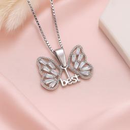 925 Silver Butterfly Pendant Chain – Open-wing Design With “best” Engraving thumbnail 1